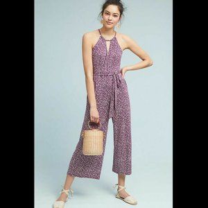 Maeve Anthropologie Corinna Wide Leg Purple Floral Jumpsuit, Size L